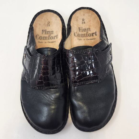 Finn Comfort Aussee Black Brown Croc Leather Mule Clog Women Size 38D US 7.5 - Picture 2 of 8